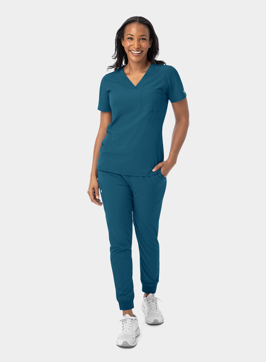 SJ101-Womens-Fitted-One-Pocket-Scrub-Top-Caribbean-25-02