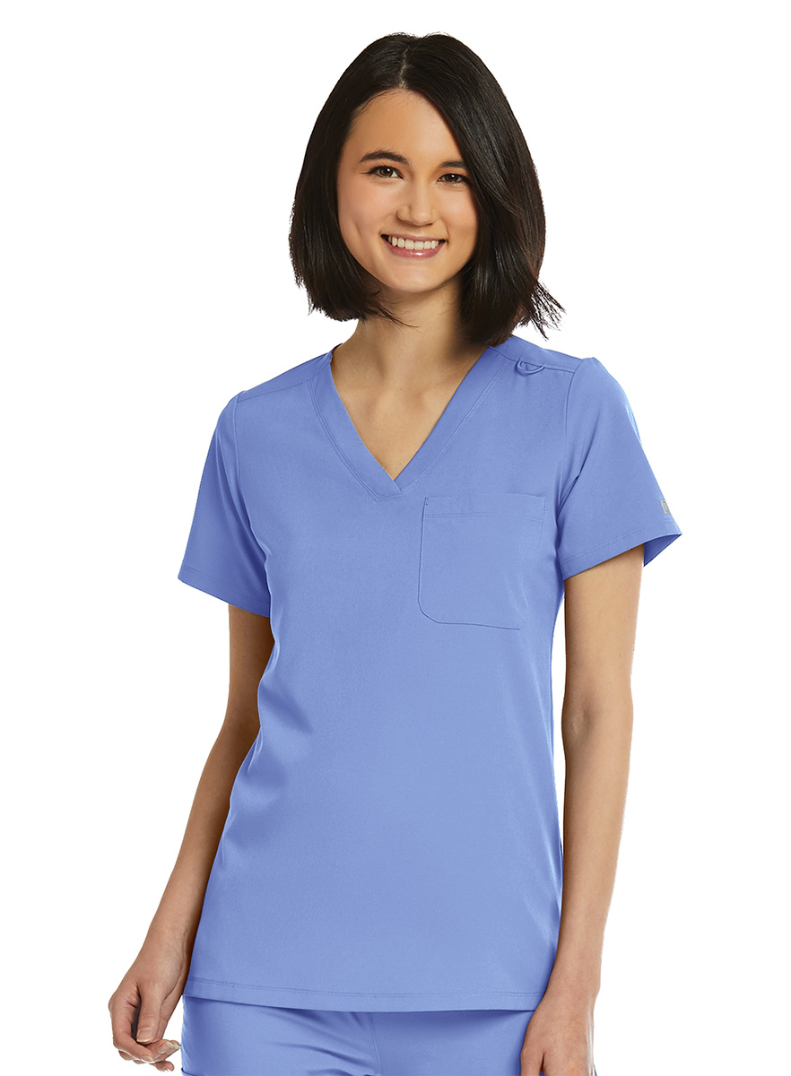 SJ101-Womens-Fitted-One-Pocket-Scrub-Top-Ciel-Blue-2