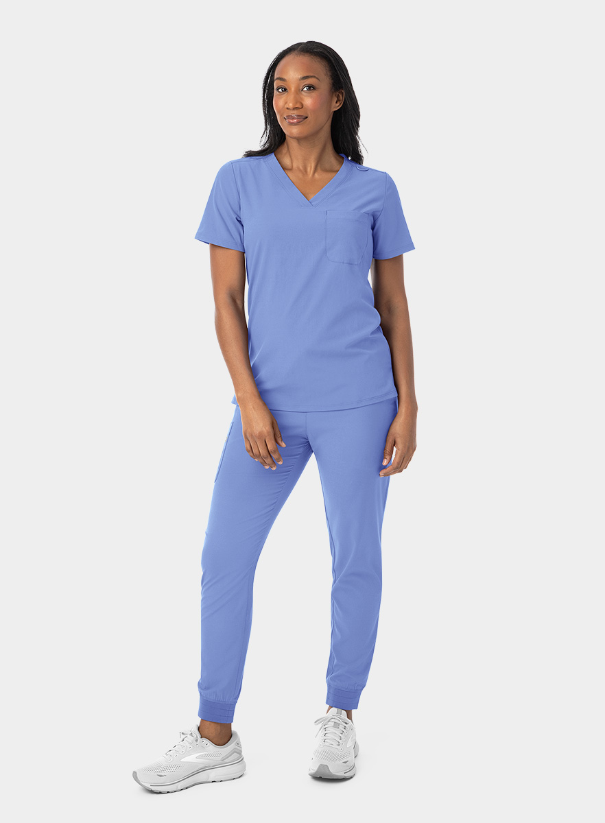 SJ101-Womens-Fitted-One-Pocket-Scrub-Top-Ciel-Blue-25-01