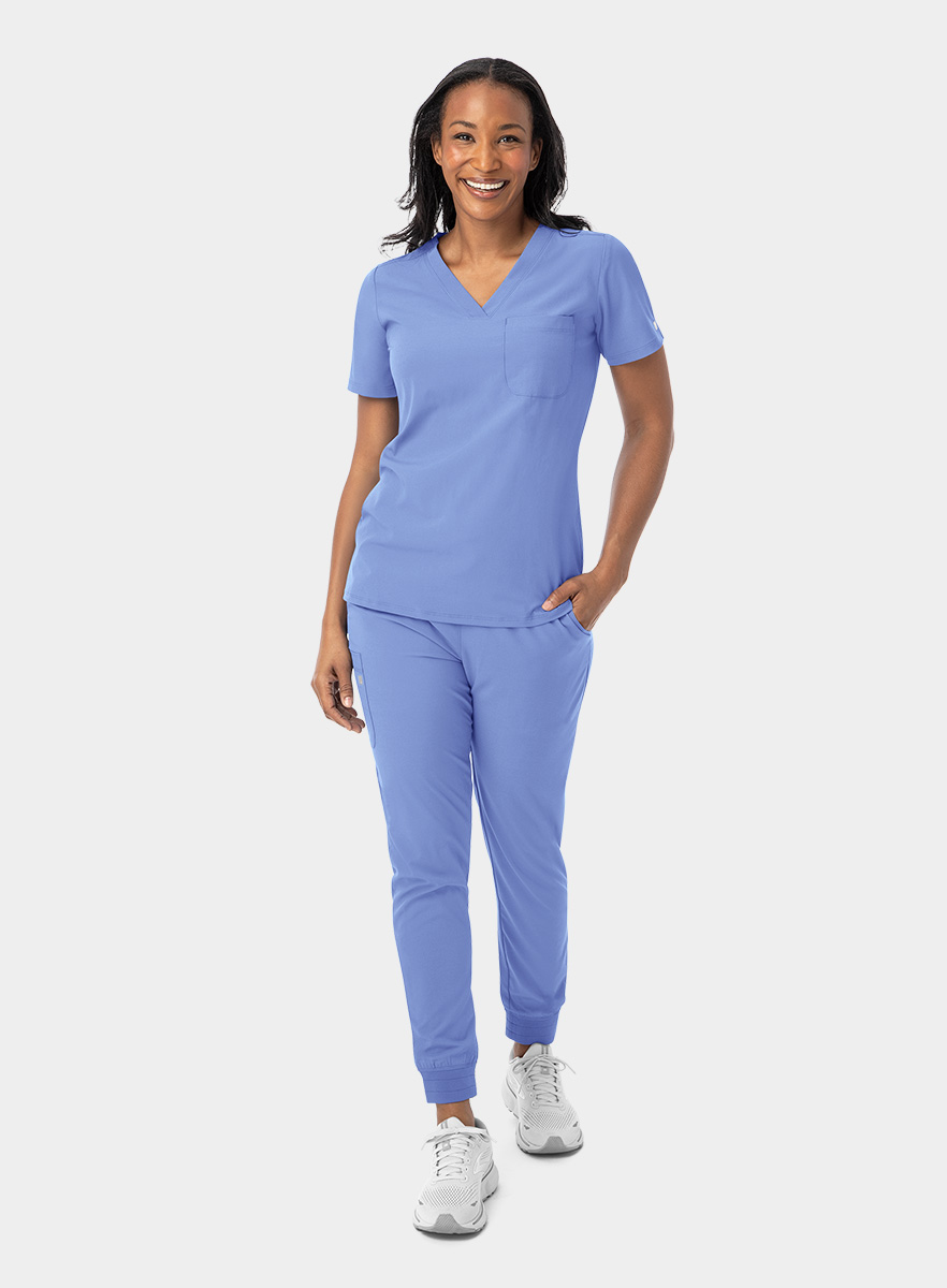 SJ101-Womens-Fitted-One-Pocket-Scrub-Top-Ciel-Blue-25-02