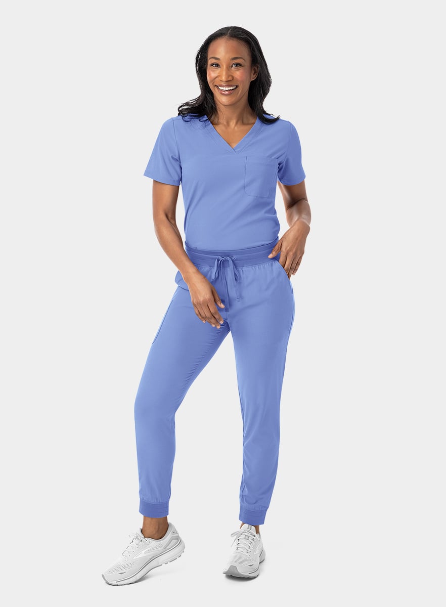 SJ101-Womens-Fitted-One-Pocket-Scrub-Top-Ciel-Blue-25-03