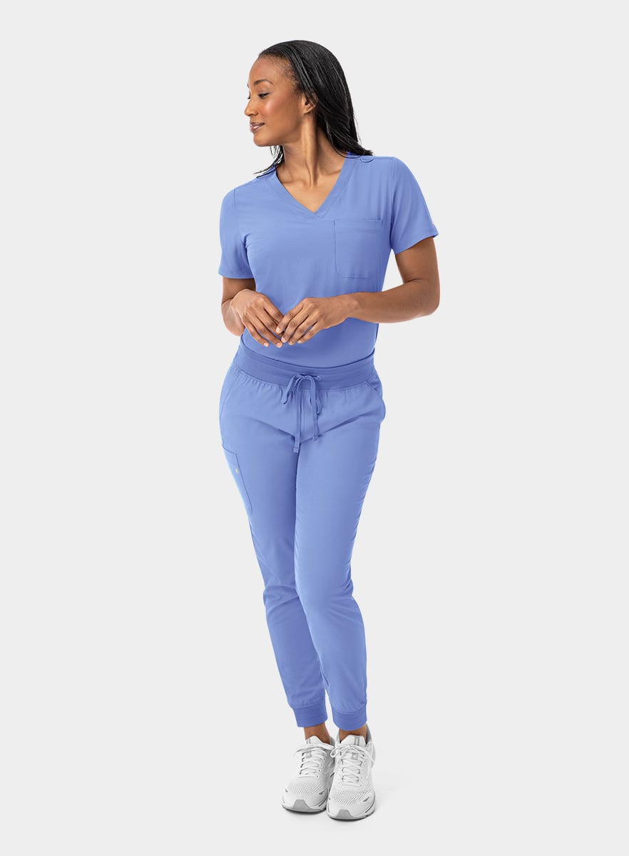 SJ101-Womens-Fitted-One-Pocket-Scrub-Top-Ciel-Blue-25-04