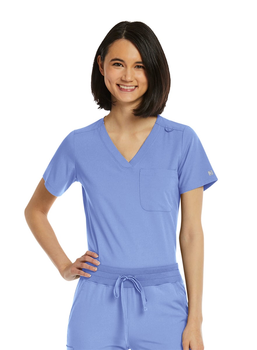 SJ101-Womens-Fitted-One-Pocket-Scrub-Top-Ciel-Blue-4