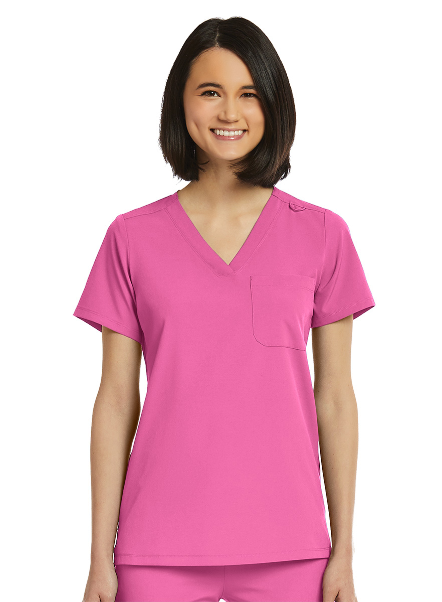 SJ101-Womens-Fitted-One-Pocket-Scrub-Top-Pink-Pop-1