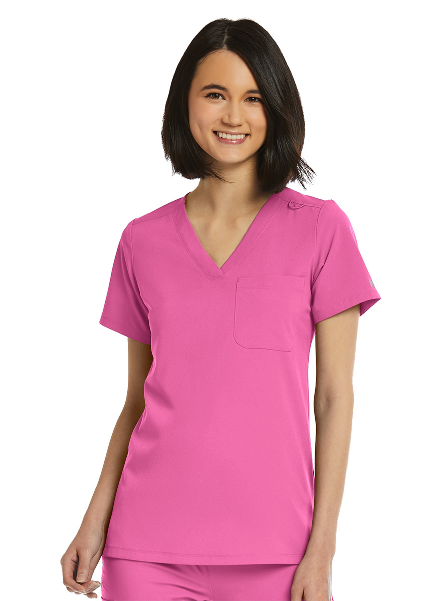 SJ101-Womens-Fitted-One-Pocket-Scrub-Top-Pink-Pop-2