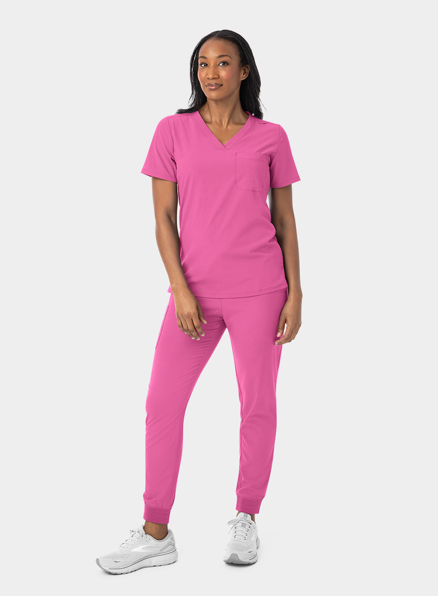 SJ101-Womens-Fitted-One-Pocket-Scrub-Top-Pink-Pop-25-01