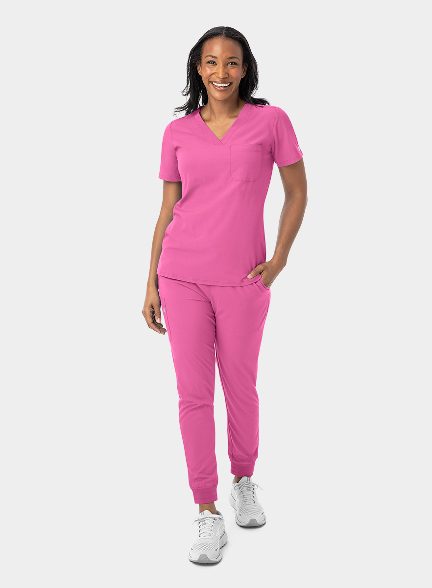 SJ101-Womens-Fitted-One-Pocket-Scrub-Top-Pink-Pop-25-02