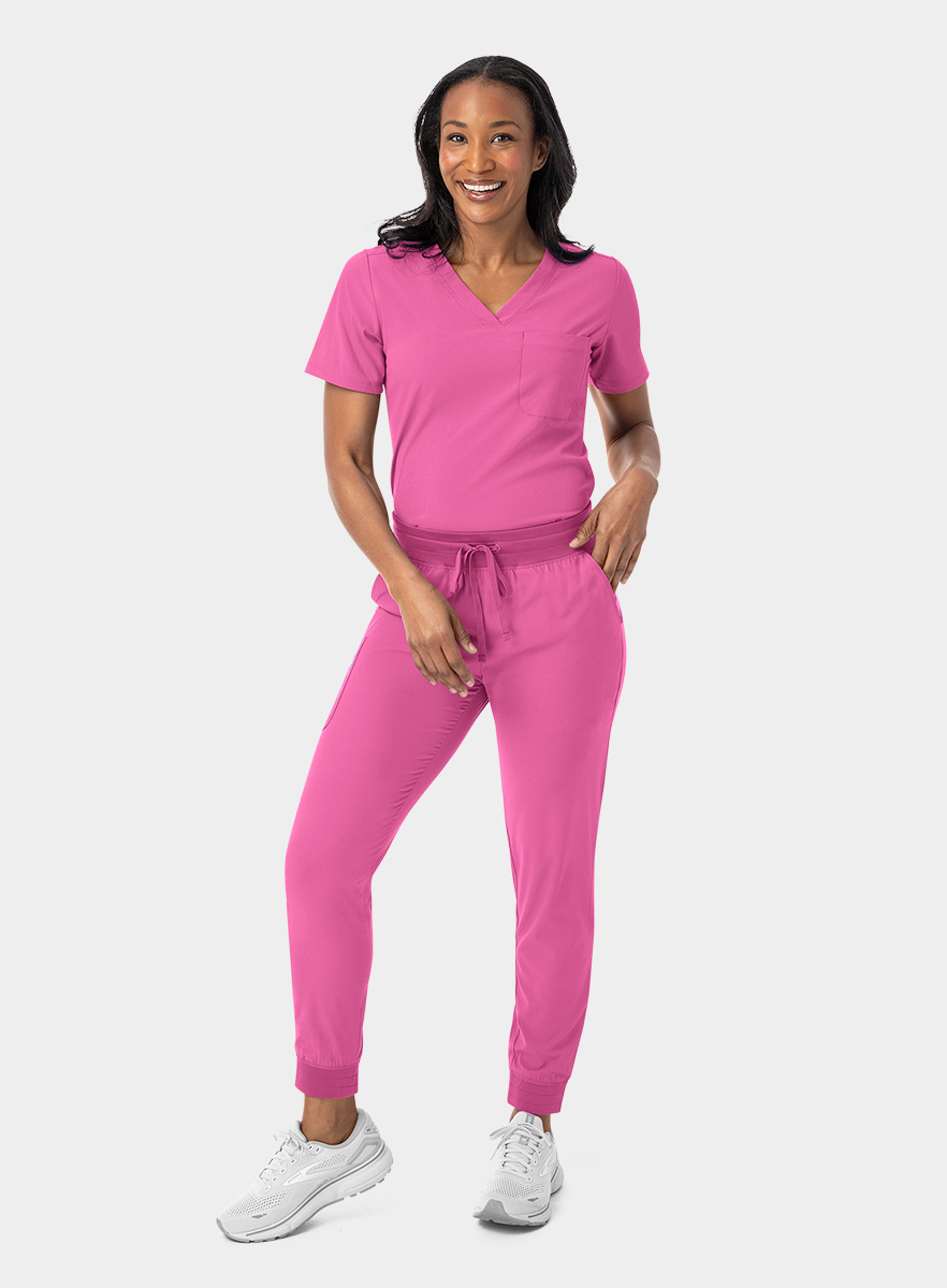 SJ101-Womens-Fitted-One-Pocket-Scrub-Top-Pink-Pop-25-03