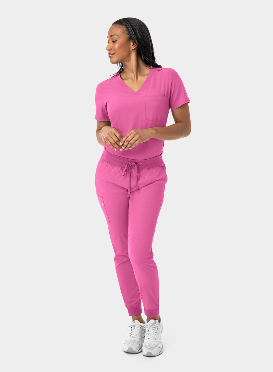 SJ101-Womens-Fitted-One-Pocket-Scrub-Top-Pink-Pop-25-04