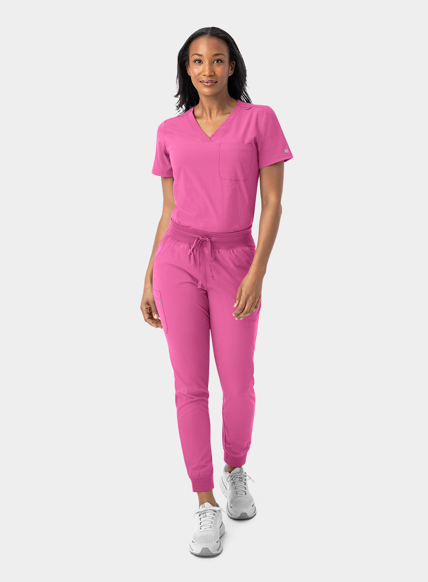 SJ101-Womens-Fitted-One-Pocket-Scrub-Top-Pink-Pop-25-05