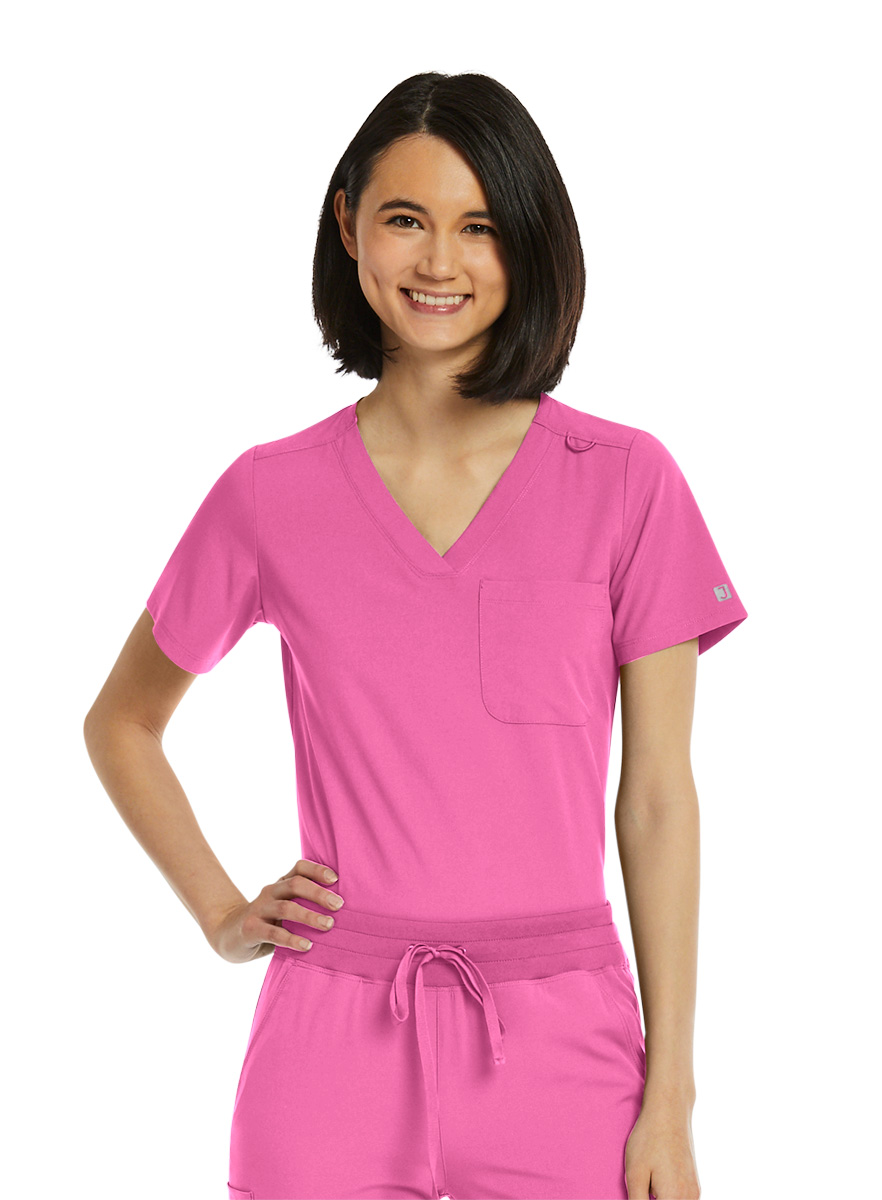 SJ101-Womens-Fitted-One-Pocket-Scrub-Top-Pink-Pop-4