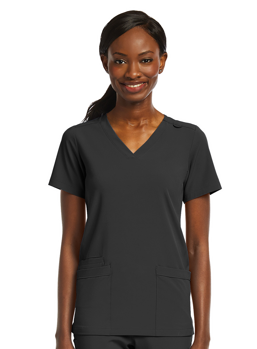 SJ102-Womens-Fitted-Two-Pocket-Scrub-Top-Black-1