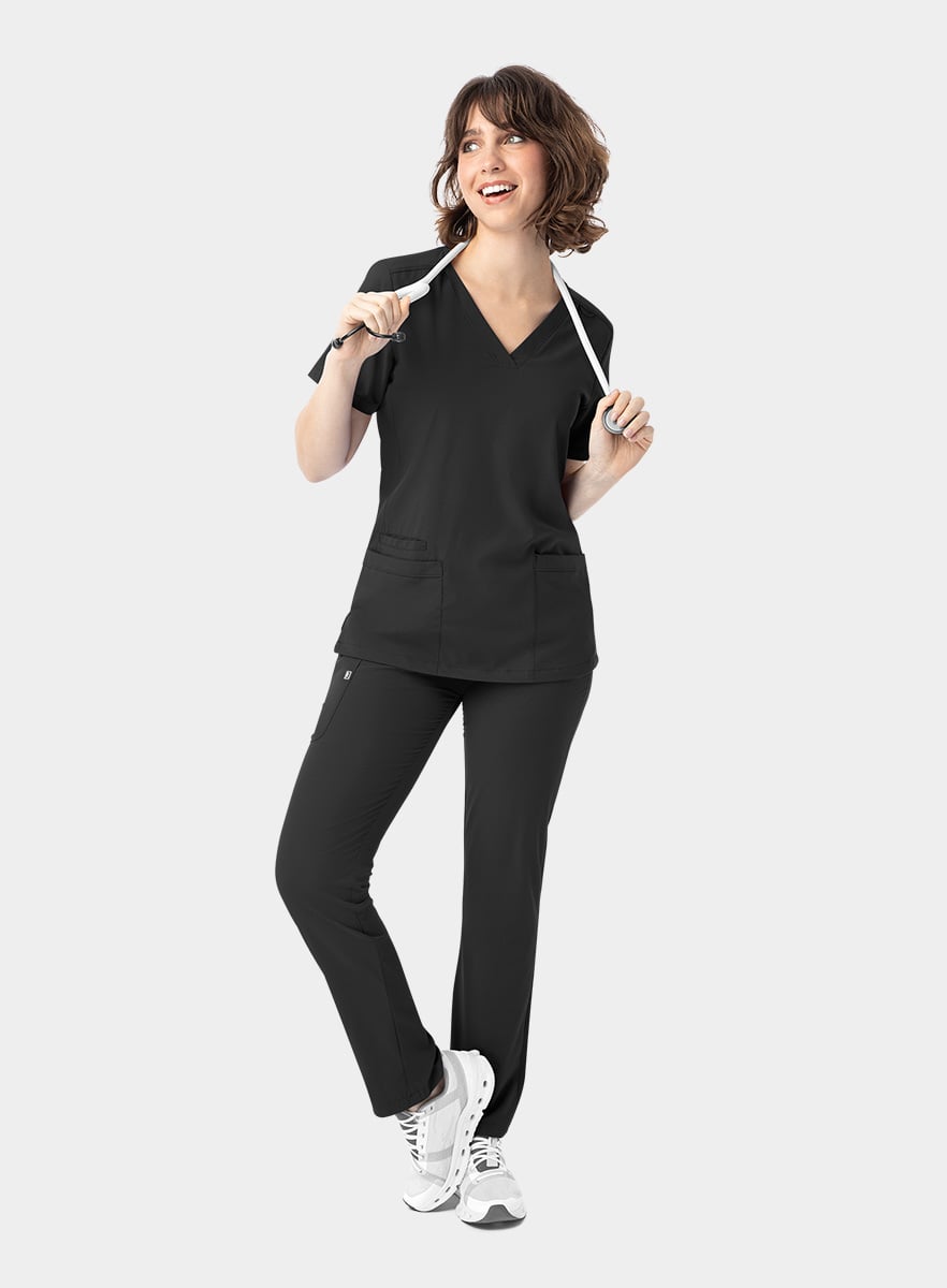 SJ102-Womens-Fitted-Two-Pocket-Scrub-Top-Black-25-03