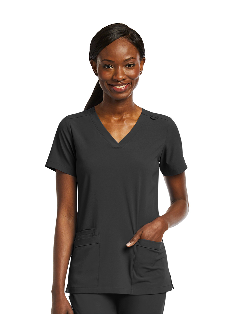 SJ102-Womens-Fitted-Two-Pocket-Scrub-Top-Black-4