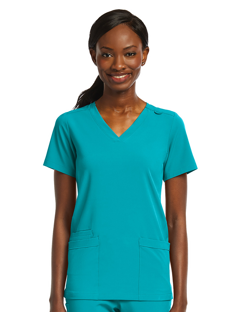 SJ102-Womens-Fitted-Two-Pocket-Scrub-Top-Teal-1