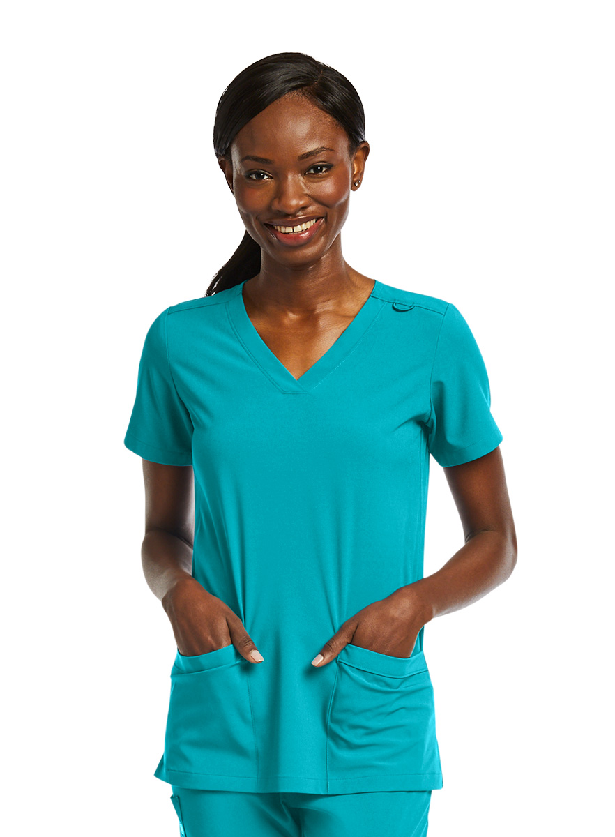 SJ102-Womens-Fitted-Two-Pocket-Scrub-Top-Teal-3