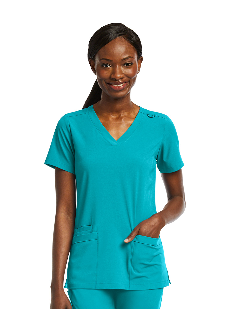SJ102-Womens-Fitted-Two-Pocket-Scrub-Top-Teal-4