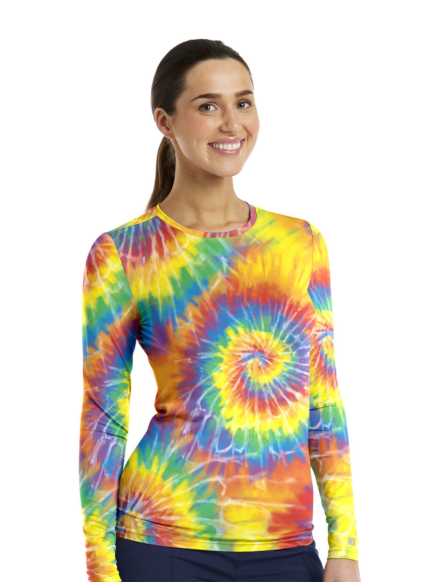 SJ401 - Women's Long Sleeve Scrub Undershirt - Rainbow Tie-Dye 01 SJ401 - Women's Long Sleeve Scrub Undershirt - Rainbow Tie-Dye 01