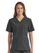 SJ503 - Fit-4-All Three Pocket Scrub Top - Pewter - Front