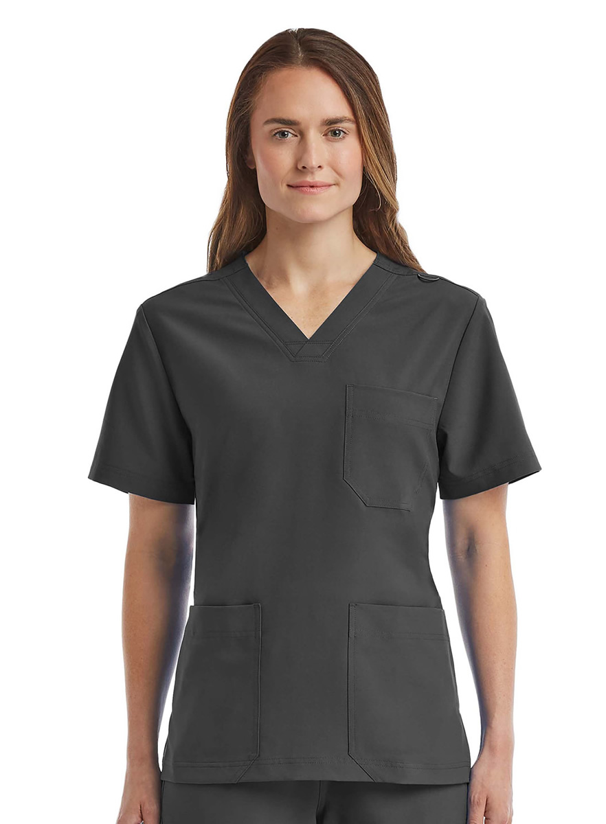 SJ503 - Fit-4-All Three Pocket Scrub Top - Pewter - Front