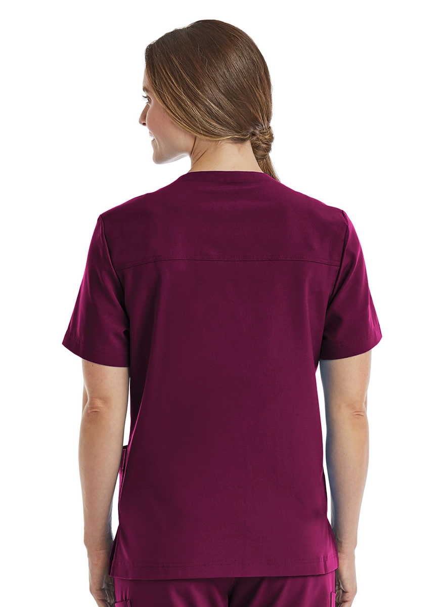 SJ503 - Fit-4-All Three Pocket Scrub Top - Wine - Back