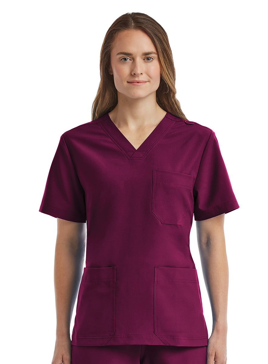 SJ503 - Fit-4-All Three Pocket Scrub Top - Wine - Front